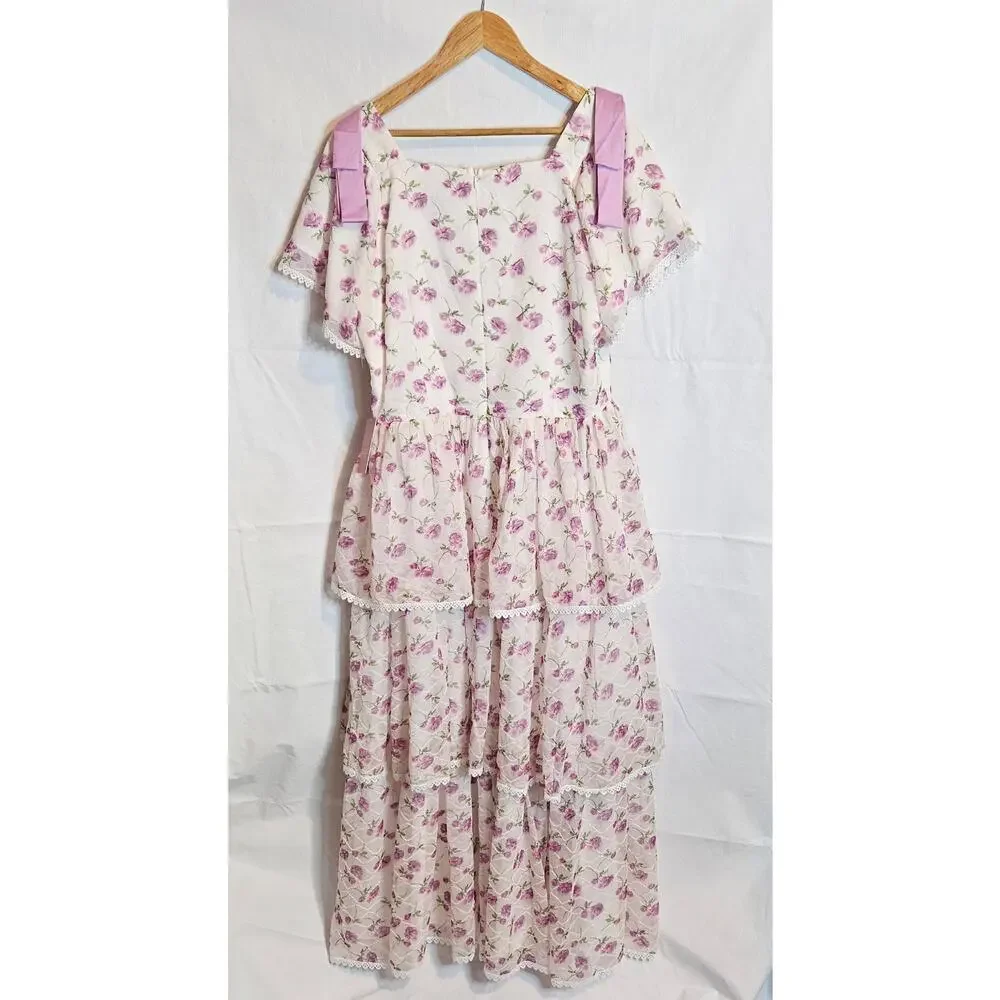 Ivy City Co Annabella Dress Purple Roses Chiffon Ribbons Tulle XL Spring Easter - Picture 6 of 9